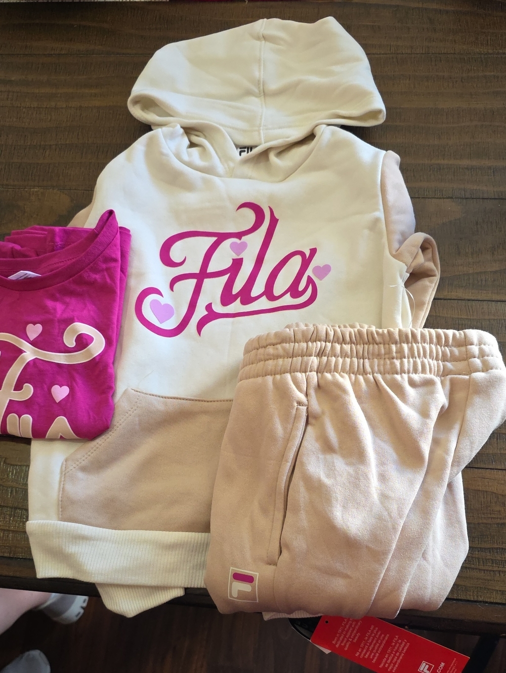 Fila Cream & Pink Girls' Hoodie and Jogger Set
